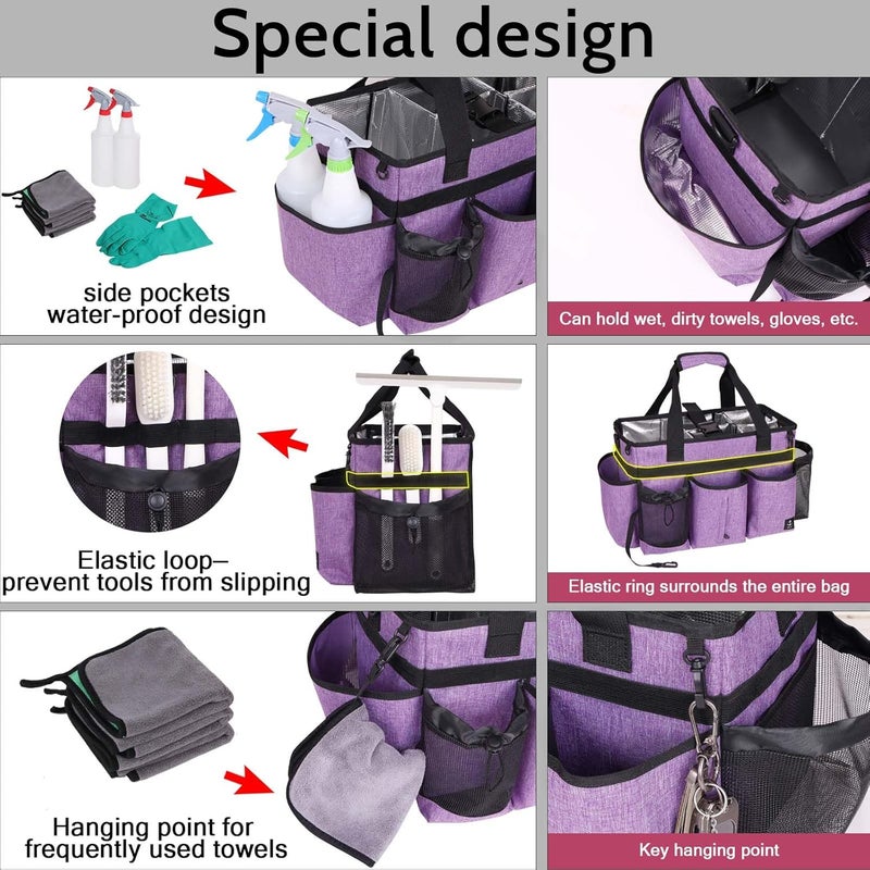 Timoxi Large Cleaning Caddy Bag Built-in Sturdy Support Board, Cleaning Organizer with Detachable Divider, Cleaning Supply Tote with Adjustable Shoulder Strap&Waist Belt for Cleaners & Housekeeper - Image 4